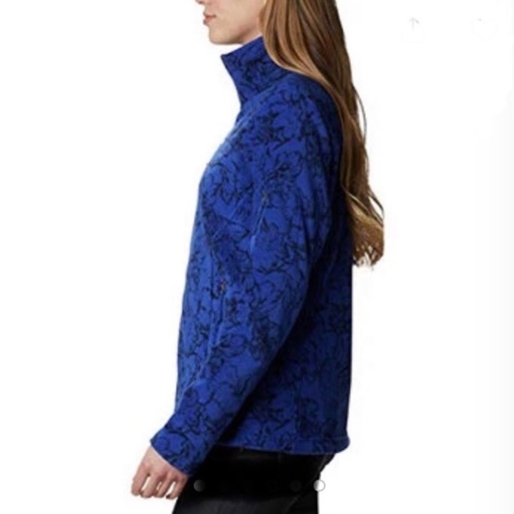 Womens COLUMBIA Fast Trek Blue & Black Floral Print Fleece Zip Up Jacket Sz M - Picture 7 of 16